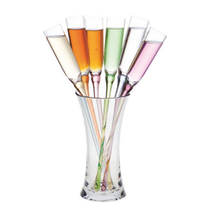 4 Pack - Colorful Champagne Flutes Bouquet Set with Vase